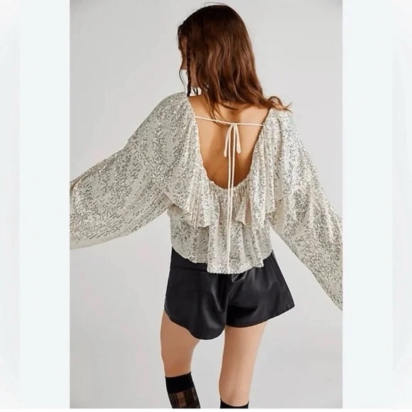 NWT Free People Shimmer Sequin Top - Picture 2 of 13